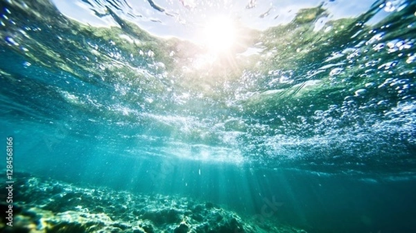 Obraz Underwater view showcasing sunlight filtering through clear ocean water : Generative AI
