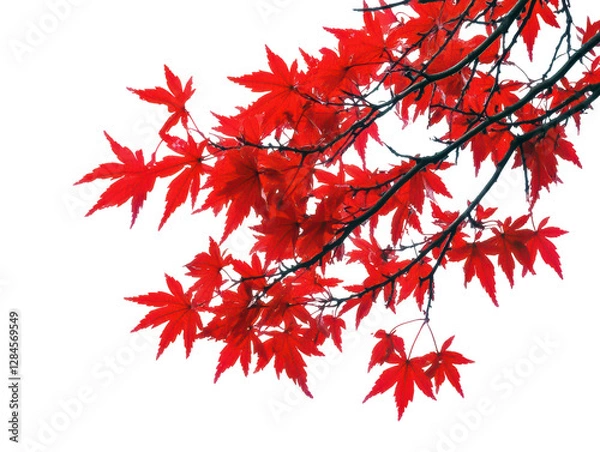 Obraz red Japanese maple tree branch with autumn leaves isolated on transparent or white backround
