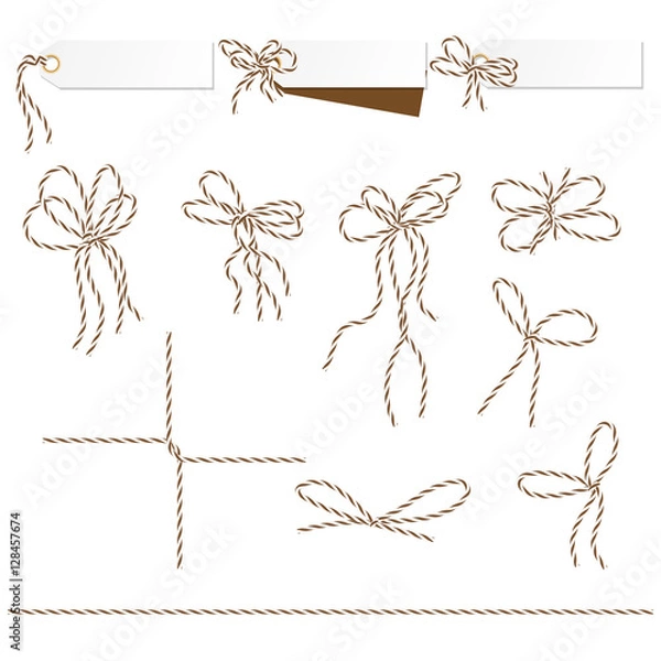 Obraz Tags and labels with bakers twine bows ribbons