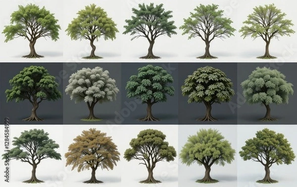 Obraz Diverse Tree Collection Showing Different Shapes, Foliage and Seasonal Variations
