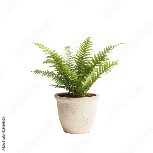 Fototapeta Small Fern Plant in White Pot Isolated on Transparent Background
