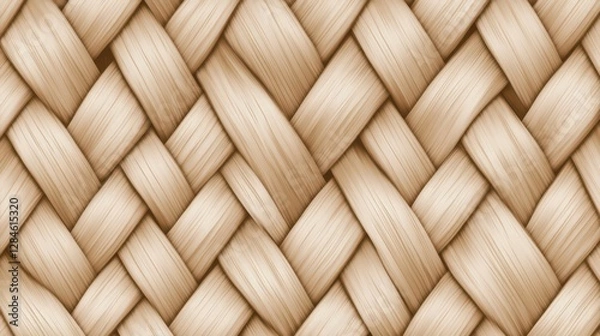 Fototapeta Detailed close-up of beige woven basket texture pattern