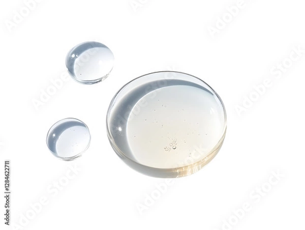 Fototapeta Clear serum oil sample swatch round shape texture isolated on white background. cosmetic Hyaluronic acid retinol collagen science lab product sample