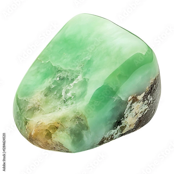 Fototapeta A Smooth Piece of Chrysoprase with Bright Green Base Isolated on Transparent Background