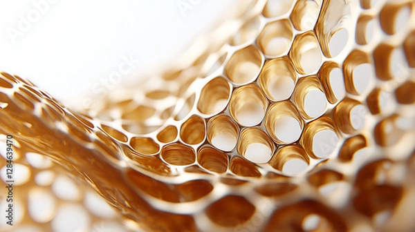 Fototapeta Golden honeycomb a close-up view of nature's intricate design showcasing hexagonal patterns rich textures and the beauty of natural beekeeping.







