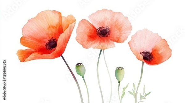 Obraz Vibrant poppies bloom in watercolor hues, capturing nature's beauty with expressive artistry