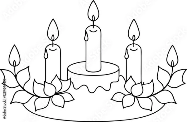 Obraz Festive Advent Wreath Vector Illustration with Candles - Line Art Style