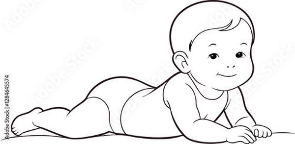 Obraz Line Art of Baby Lying on Stomach, Lifting Head - Vector Design