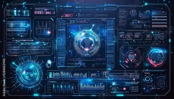 Fototapeta Digital technology background with futuristic data patterns and modern system interfaces