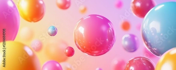 Fototapeta Colorful floating spheres in pastel background with glossy surfaces