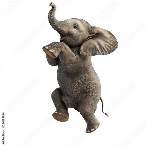 Obraz Isolated Baby Elephant Standing on Two Legs, Playful Pose