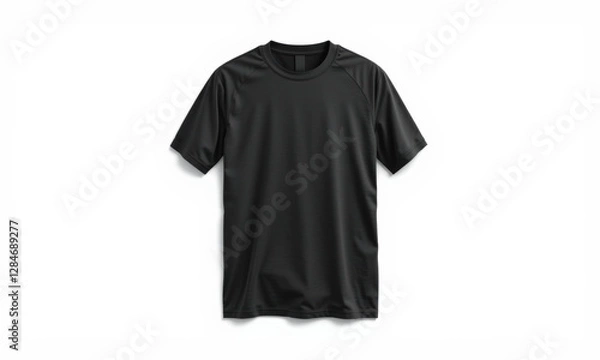 Fototapeta Black athletic t shirt with short sleeves, perfect for sports and workouts. This lightweight and breathable fabric ensures comfort during physical activities
