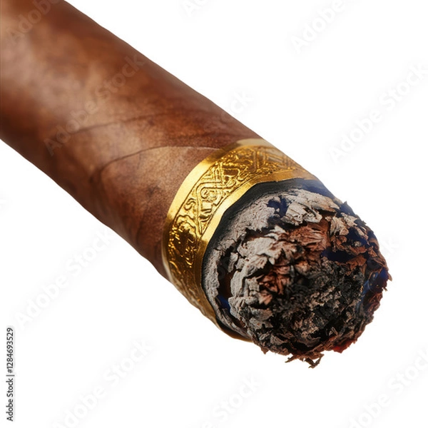 Obraz Isolated Burning Cigar with Gold Ring Close-Up