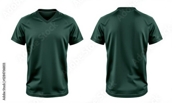 Fototapeta green sports jersey mockup featuring v neck design, showcasing both front and back views. Ideal for team branding and apparel design