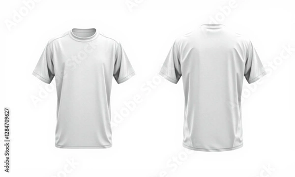 Fototapeta plain white short sleeve t shirt mockup showcasing both front and back views, ideal for design presentations and apparel branding