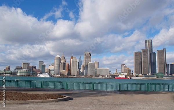 Fototapeta January 29, 2025 Detroit, Michigan, Downtown Skyline from Windsor, Ontario, Canada, taken January 29, 2025, Includes newest build, The Hudson Building.