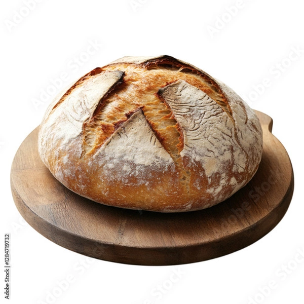 Fototapeta A Fresh Loaf of Sourdough Bread on a Cutting Board Isolated on Transparent Background