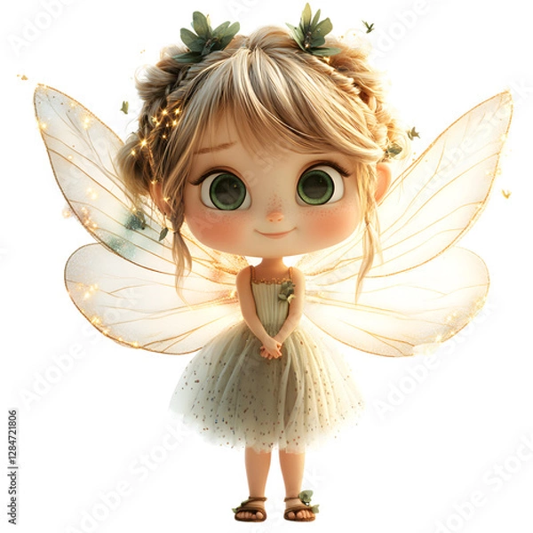 Fototapeta Fluffy 3D Cartoon Fairy with Glowing Wings and Soft Isolated on Transparent Background