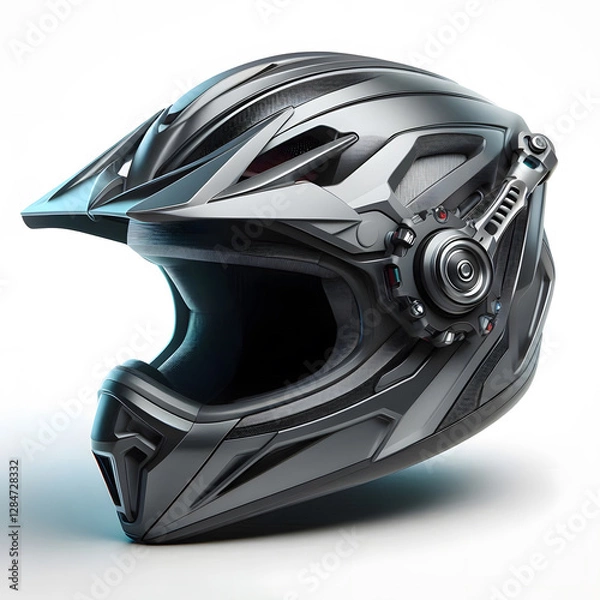 Obraz A futuristic motocross helmet with intricate details and a metallic finish, blending advanced design with rugged functionality