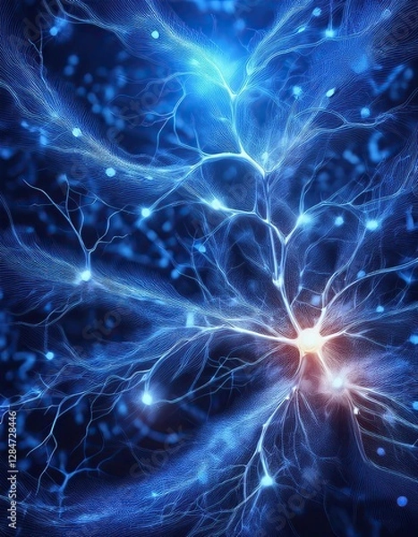Fototapeta Intricate Connections of Neurons Illuminated in a Captivating Blue Hue