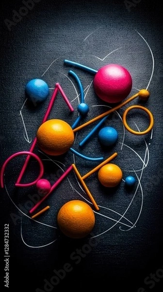 Obraz Abstract Composition of Colorful Spheres and Geometric Forms on a Dark Background