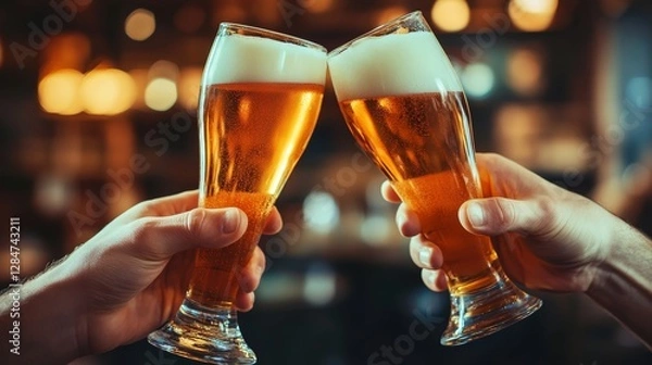 Fototapeta two beers clinking doing a cheers