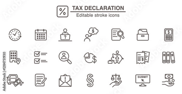 Fototapeta Tax return, tax declaration icons. Line icon set with editable stroke.