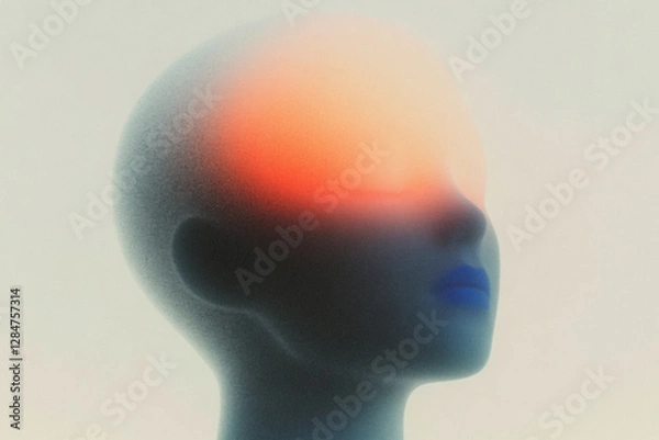 Fototapeta Futuristic mannequin head with blended colors and a soft glow.