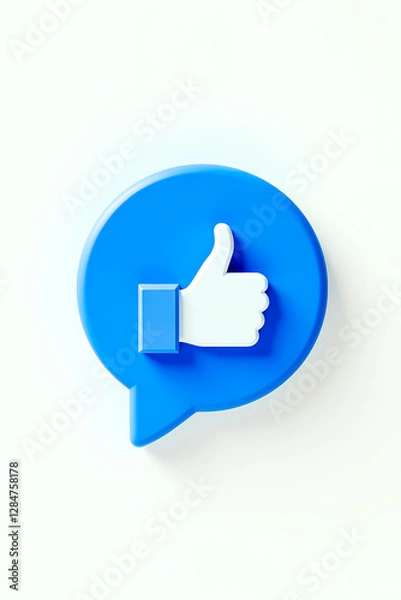 Fototapeta 3d render of a thumbs up symbol in a blue speech bubble