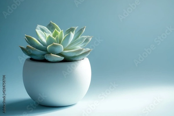 Fototapeta A serene Echeveria succulent in a pale blue pot against a soft blue backdrop.