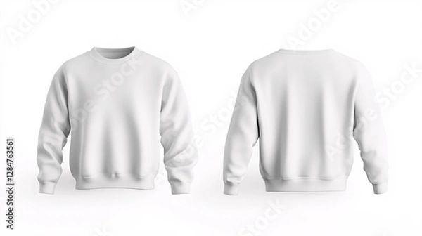 Obraz Blank White Crewneck Sweatshirt Mockup Front and Back View Isolated on White Background