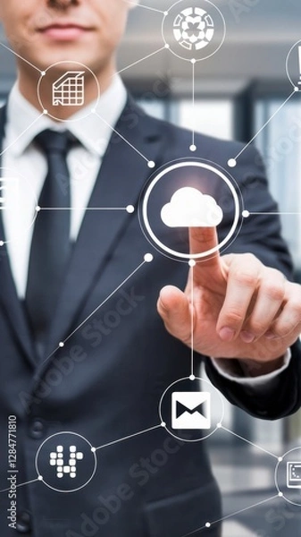 Obraz Generative AI image of cloud computing and digital data transfer with computing networked across cities country and globe with virtualization approach