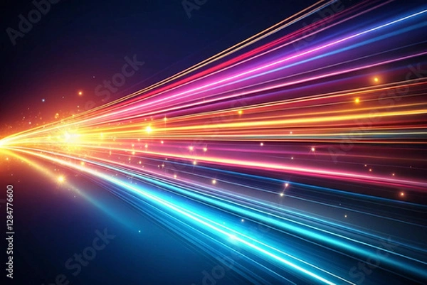 Fototapeta Colorful light streaks speeding, dark background, futuristic, digital art, website banner