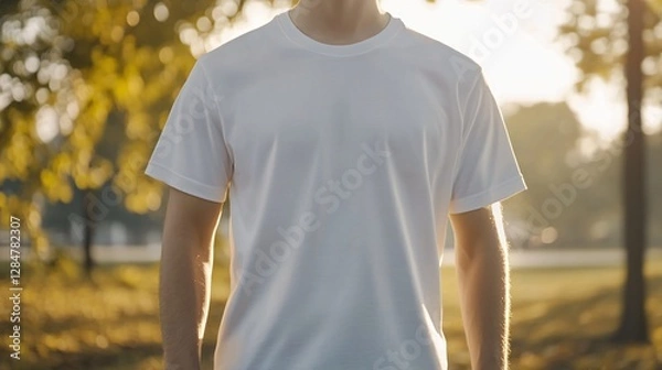 Obraz Man in White T-shirt Standing in a Park during Golden Hour