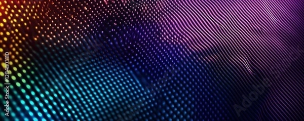 Fototapeta Abstract pattern with vibrant neon dots and lines in purple and blue gradient