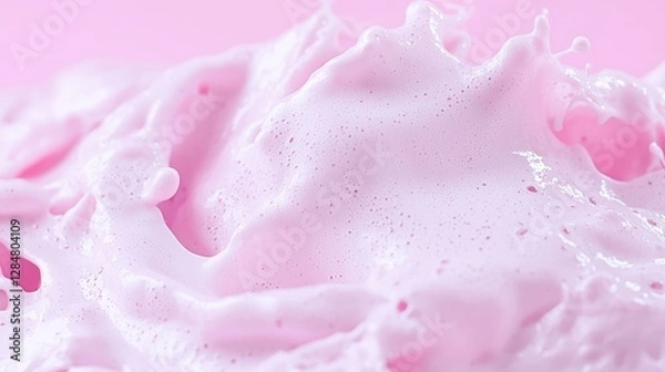 Fototapeta Pink whipped cream splash close-up on pink background. Possible use Food photography, cookbook, dessert recipe
