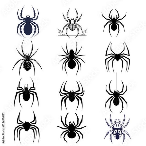 Obraz Spider silhouette bundle vector Style with white background 