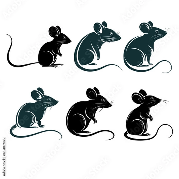 Fototapeta Rat silhouette bundle vector Style with white background 