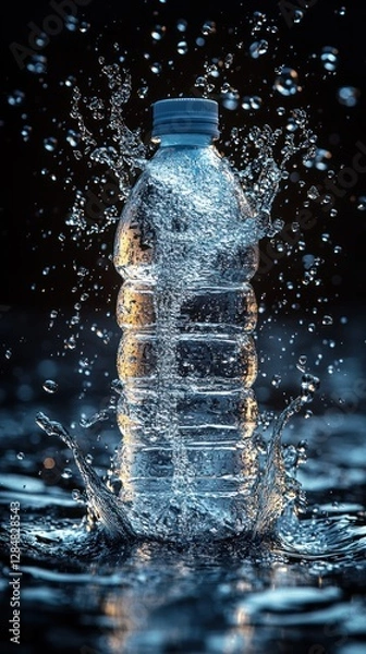 Fototapeta Refreshing Splash: A Crystal-Clear Water Bottle in Motion