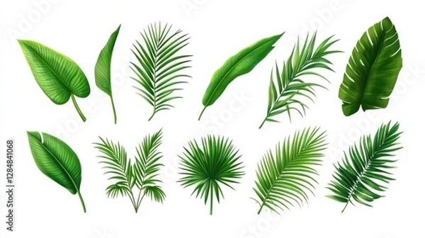 Fototapeta Tropical leaf collection, various types, isolated on white background, graphic design element