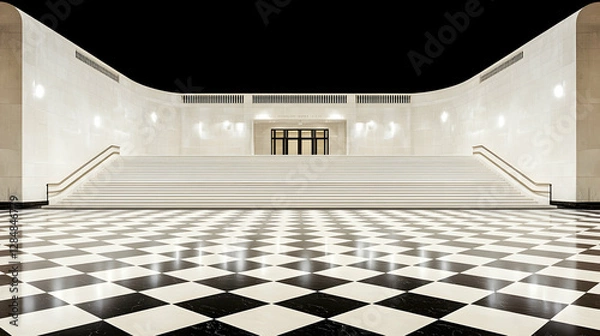Obraz Grand entrance steps, checkerboard floor, night