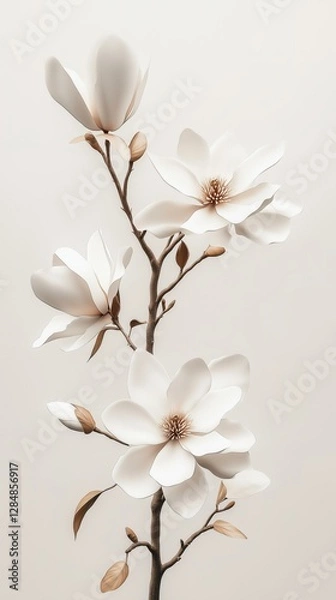 Fototapeta Blooming white magnolia flower on white background Generative AI