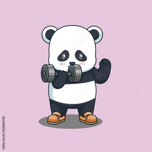 Obraz Panda with barbell Icon character illustration 