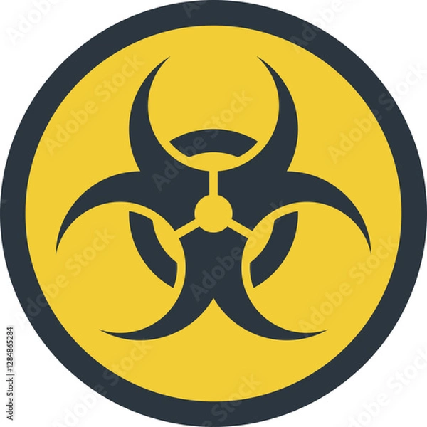 Obraz Biological warfare symbol. Biohazard or toxic waste icon. Yellow round vector CBRN or CBRNE sign isolated on a white background. Biologic weapon pictogram.