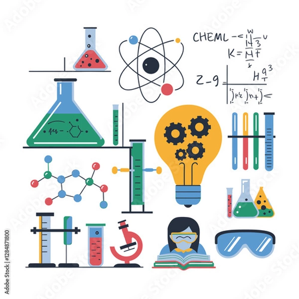 Obraz vector icons for laboratory environment for studying various scientific disciplines Chemistry flask 
