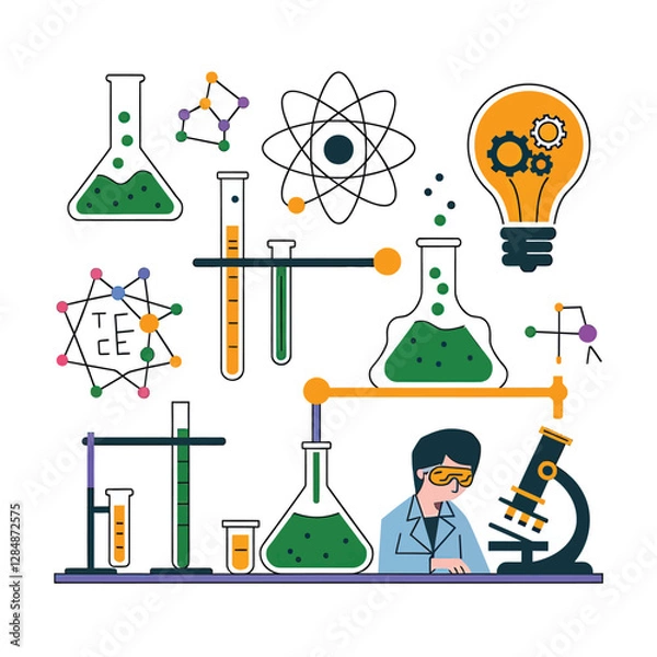 Obraz vector icons for laboratory environment for studying various scientific disciplines Chemistry flask 
