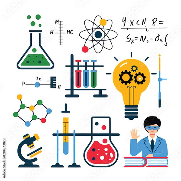 Obraz vector icons for laboratory environment for studying various scientific disciplines Chemistry flask 
