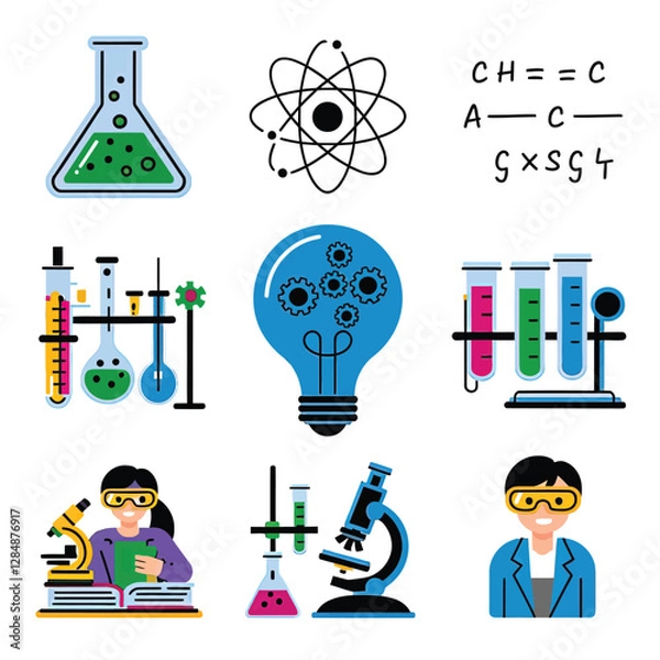 Obraz vector icons for laboratory environment for studying various scientific disciplines Chemistry flask 
