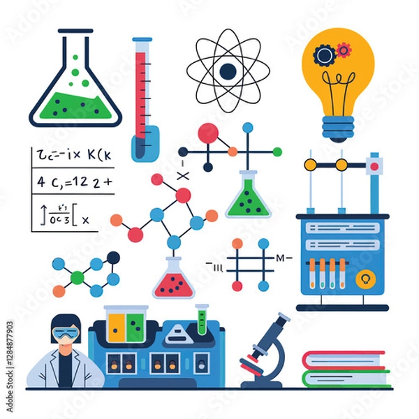 Obraz vector icons for laboratory environment for studying various scientific disciplines Chemistry flask 
