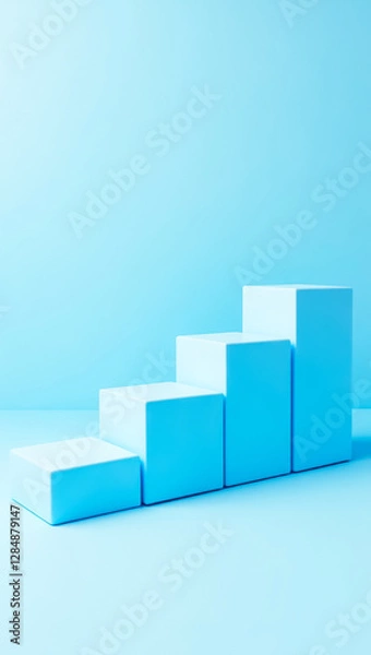 Fototapeta four light-blue cubes arranged in ascending order against a matching background